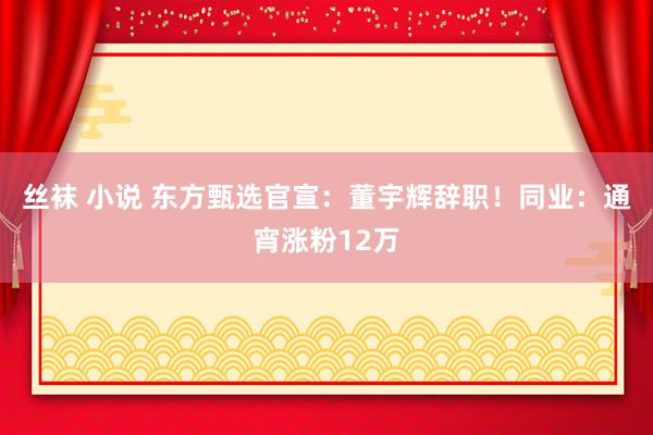 丝袜 小说 东方甄选官宣：董宇辉辞职！同业：通宵涨粉12万